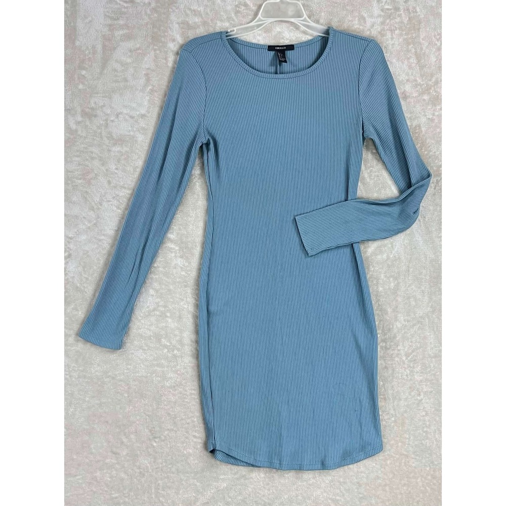 Forever 21 Womens Ribbed Long Sleeve Bodycon Mini Dress Blue Size Large